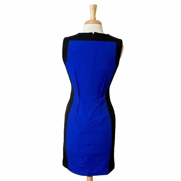 Calvin Klein Dress Size 4 Women's Royal Blue Sleeveless Back Zip Midi Sheath - Picture 2 of 9